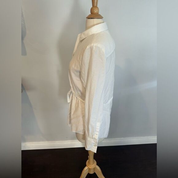 Theory Women's Long Sleeve Drawstring Waist Button Down Shirt Top White Size L - Picture 2 of 8